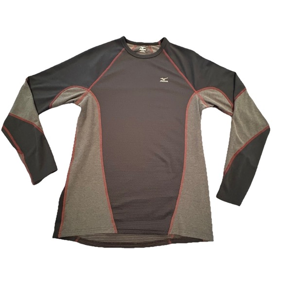 Mizuno Breath Thermo Thermal Plus Lng Slv Base Layer Shirt Men Large Gray Black - Picture 1 of 9